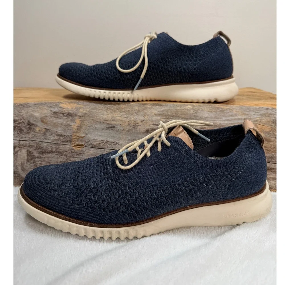 Cole Haan Zerogrand Stitchlite Men Navy Knit Oxford Shoes 8.5 Dress Sneaker